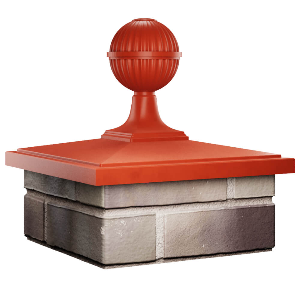 Колпак Zking БонаМоно Красный с шаром на столб 1.5х1.5 кирпича (385х385, 400х400мм) в сборе в Казани фото