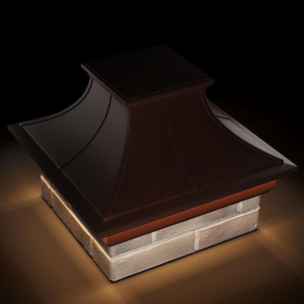 Колпак Zking Монблан Премиум Коричневый на столб 1.5х1.5 кирпича (385х385мм) с подсветкой в Казани фото