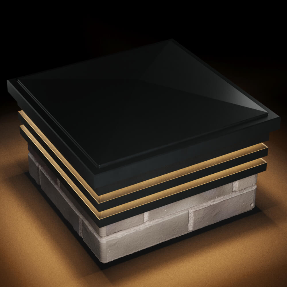 Колпак Zking Бона ХайТек Черный на столб 1.5х1.5 кирпича (385х385мм) с подсветкой в Казани фото