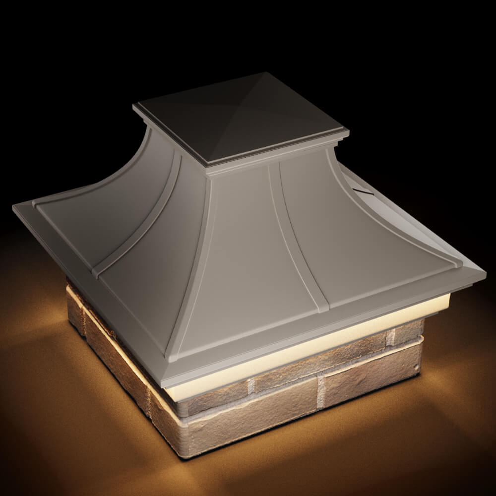 Колпак Zking Монблан Премиум Бежевый на столб 1.5х1.5 кирпича (385х385мм) с подсветкой в Казани фото