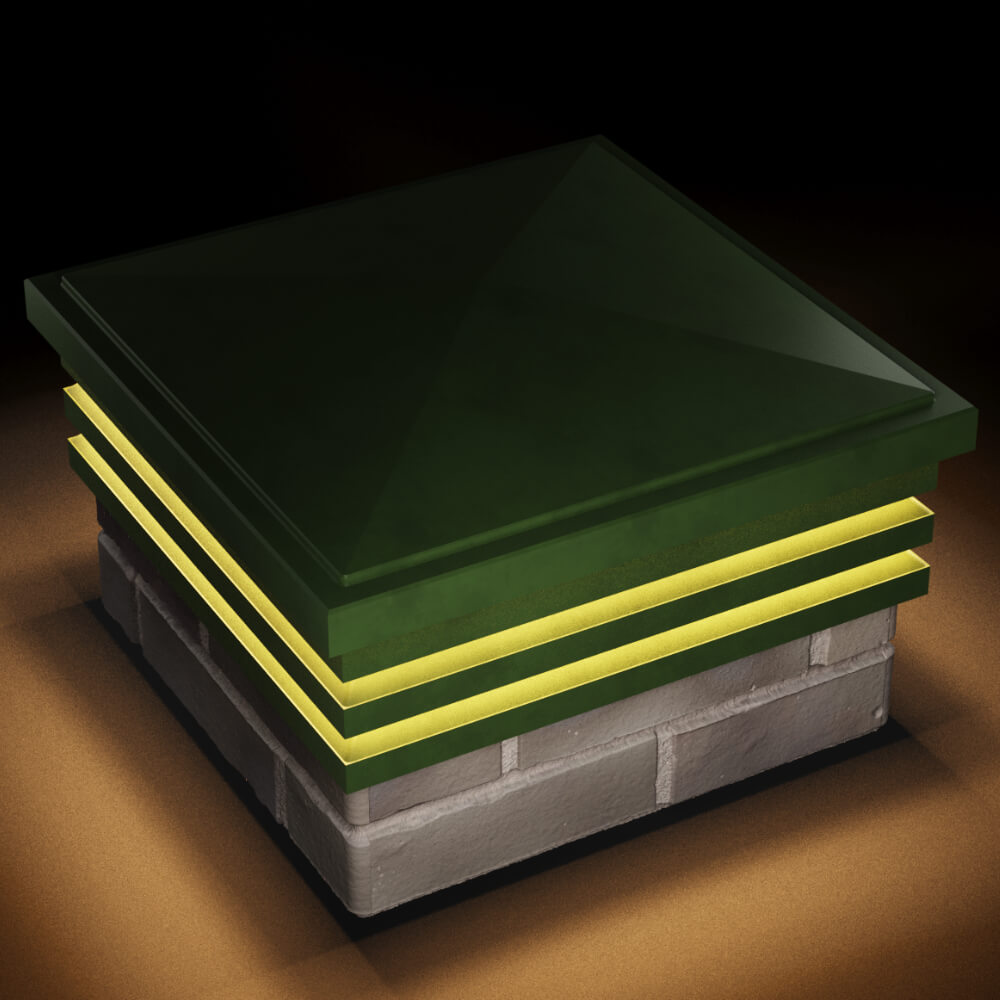 Колпак Zking Бона ХайТек Зеленый на столб 1.5х1.5 кирпича (385х385мм) с подсветкой в Казани фото