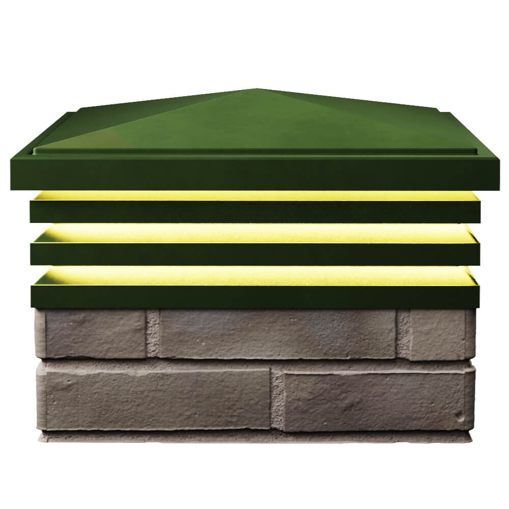 Колпак Zking Бона ХайТек Зеленый на столб 1.5х1.5 кирпича (385х385мм) с подсветкой в Казани фото