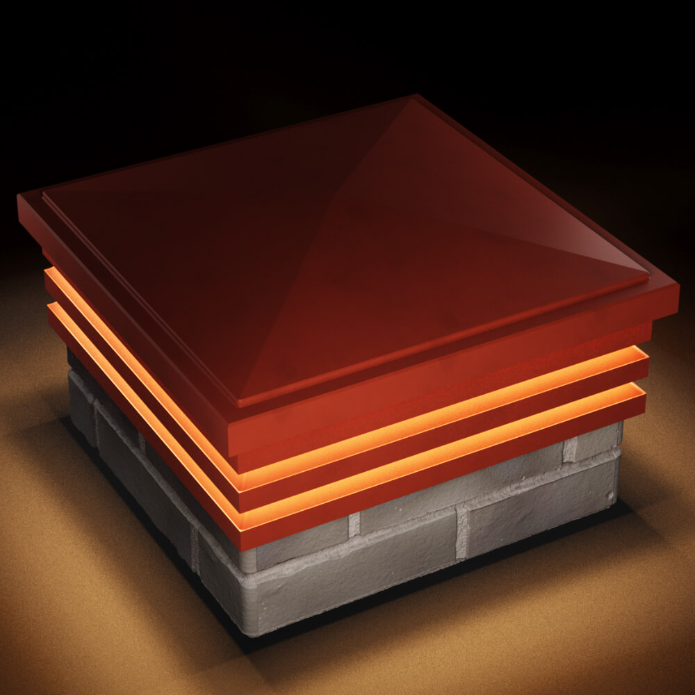 Колпак Zking Бона ХайТек Красный на столб 1.5х1.5 кирпича (385х385мм) с подсветкой в Казани фото