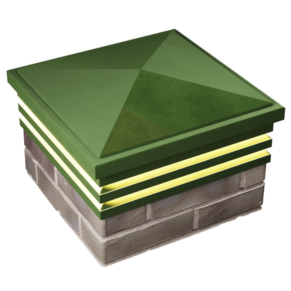 Колпак Zking Бона ХайТек Зеленый на столб 1.5х1.5 кирпича (385х385мм) с подсветкой в Казани фото