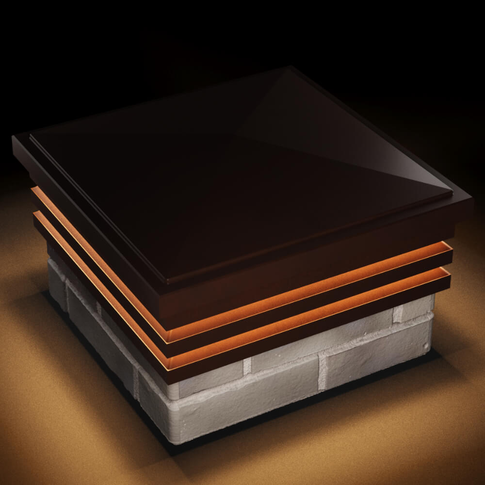 Колпак Zking Бона ХайТек Коричневый на столб 1.5х1.5 кирпича (385х385мм) с подсветкой в Казани фото