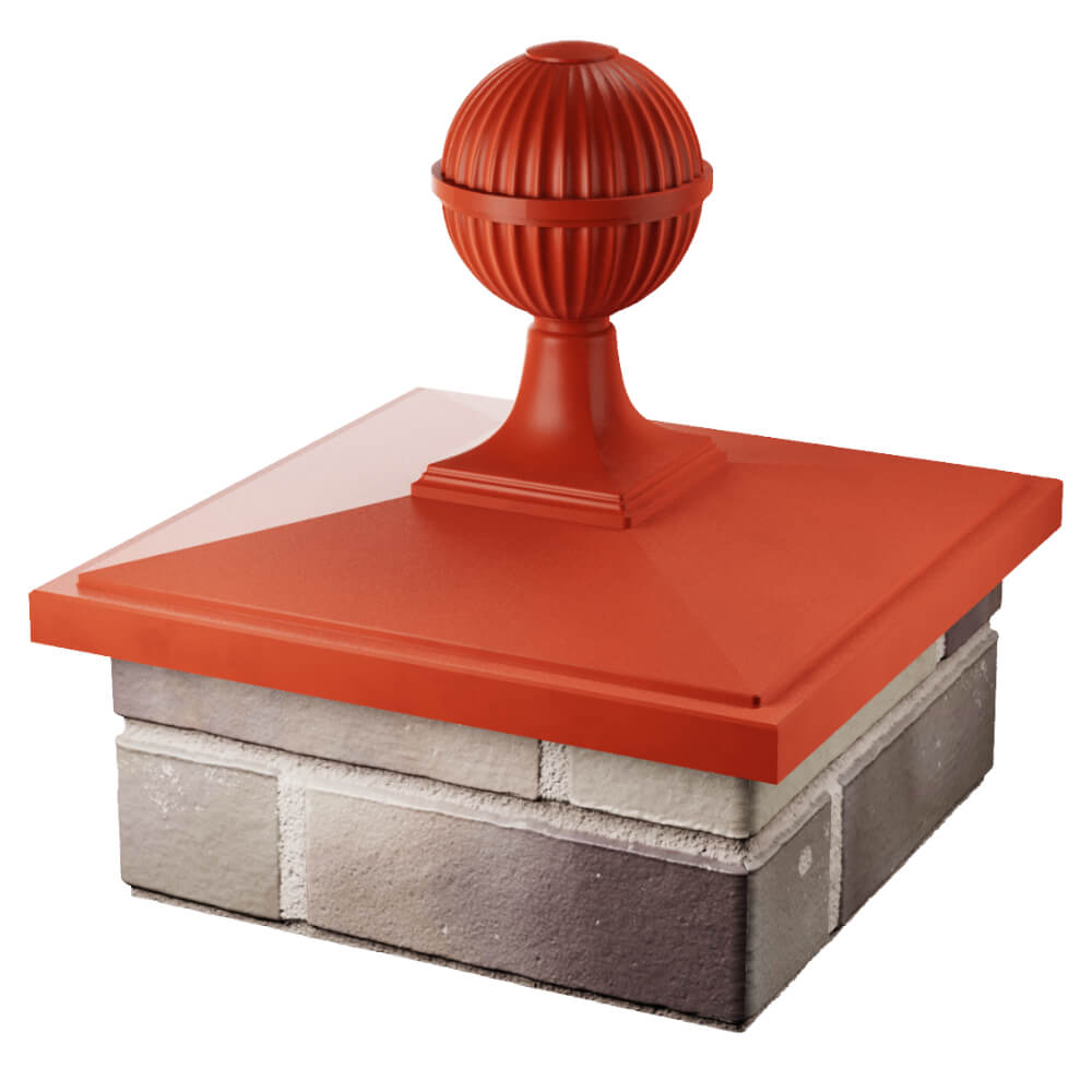 Колпак Zking БонаМоно Красный с шаром на столб 1.5х1.5 кирпича (385х385, 400х400мм) в сборе в Казани фото