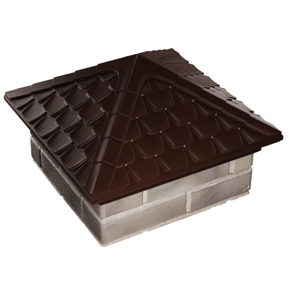 Колпак Zking Эльбрус Коричневый на столб 1.5х1.5 кирпича (385х385мм) в Казани фото