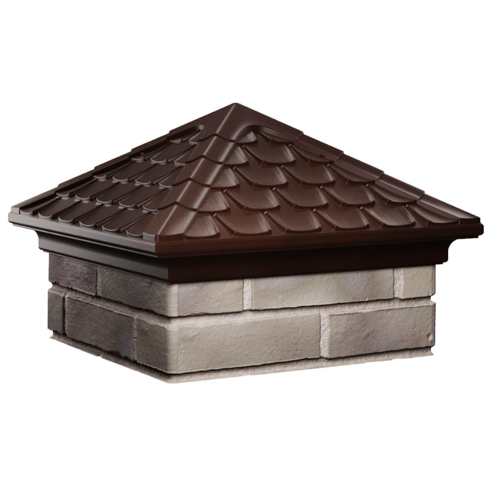 Колпак Zking Эльбрус Коричневый на столб 1.5х1.5 кирпича (385х385мм) в Казани фото
