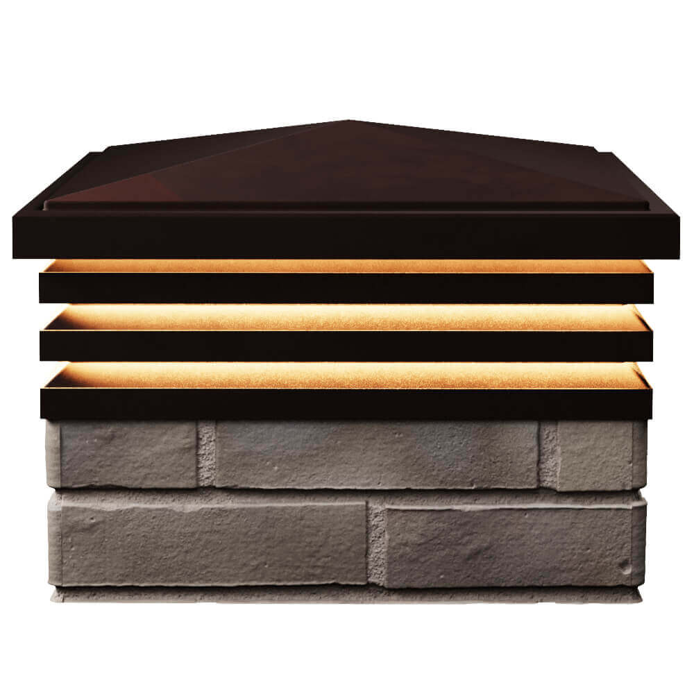 Колпак Zking Бона ХайТек Коричневый на столб 1.5х1.5 кирпича (385х385мм) с подсветкой в Казани фото